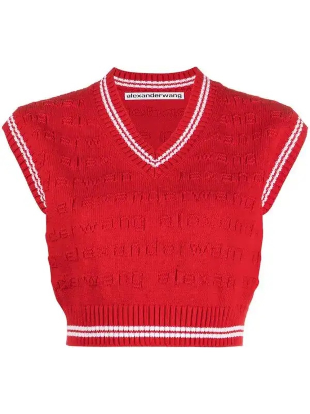 Alexander Wang Red Knit V‑Neck Sweater Vest with White Trim PreLoved Excellent L